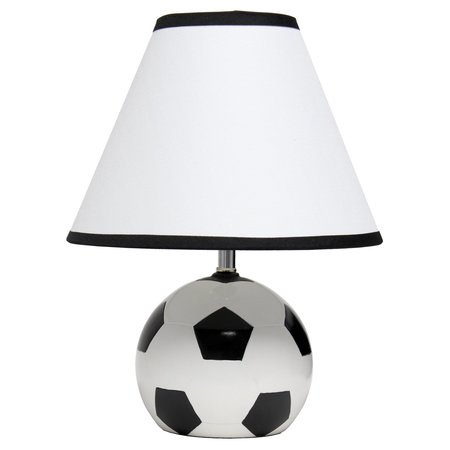SIMPLE DESIGNS 115 Athletic Sports Soccer Ball Base Ceramic Bedside Table Lamp with White Empire Shade Black Trim LT1079-SCR